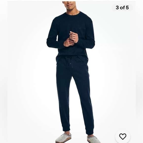 Nautica Mens Waffle Knit Thermal Pajama Set Navy Blue M pajamas set - Picture 5 of 12